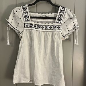 Madewell black and white embroidered top